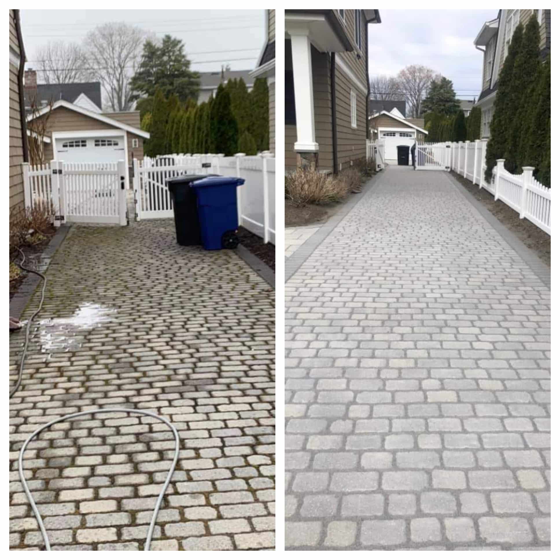 before and after paver restoration and power washing
