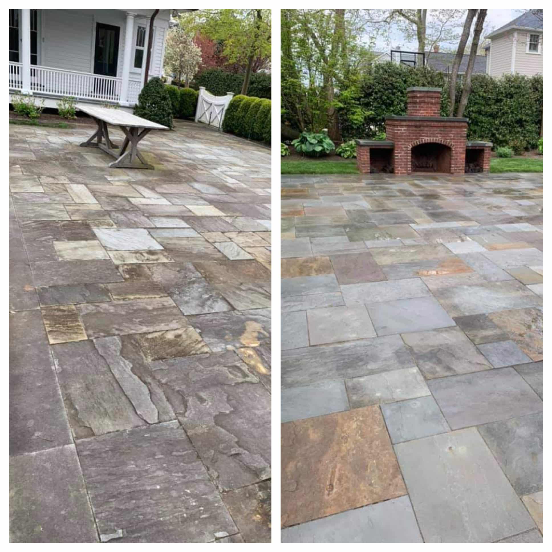 blue stone paver before and after power washing