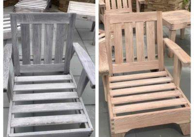 Power washing before and after of wooden chairs at the Jersey shore