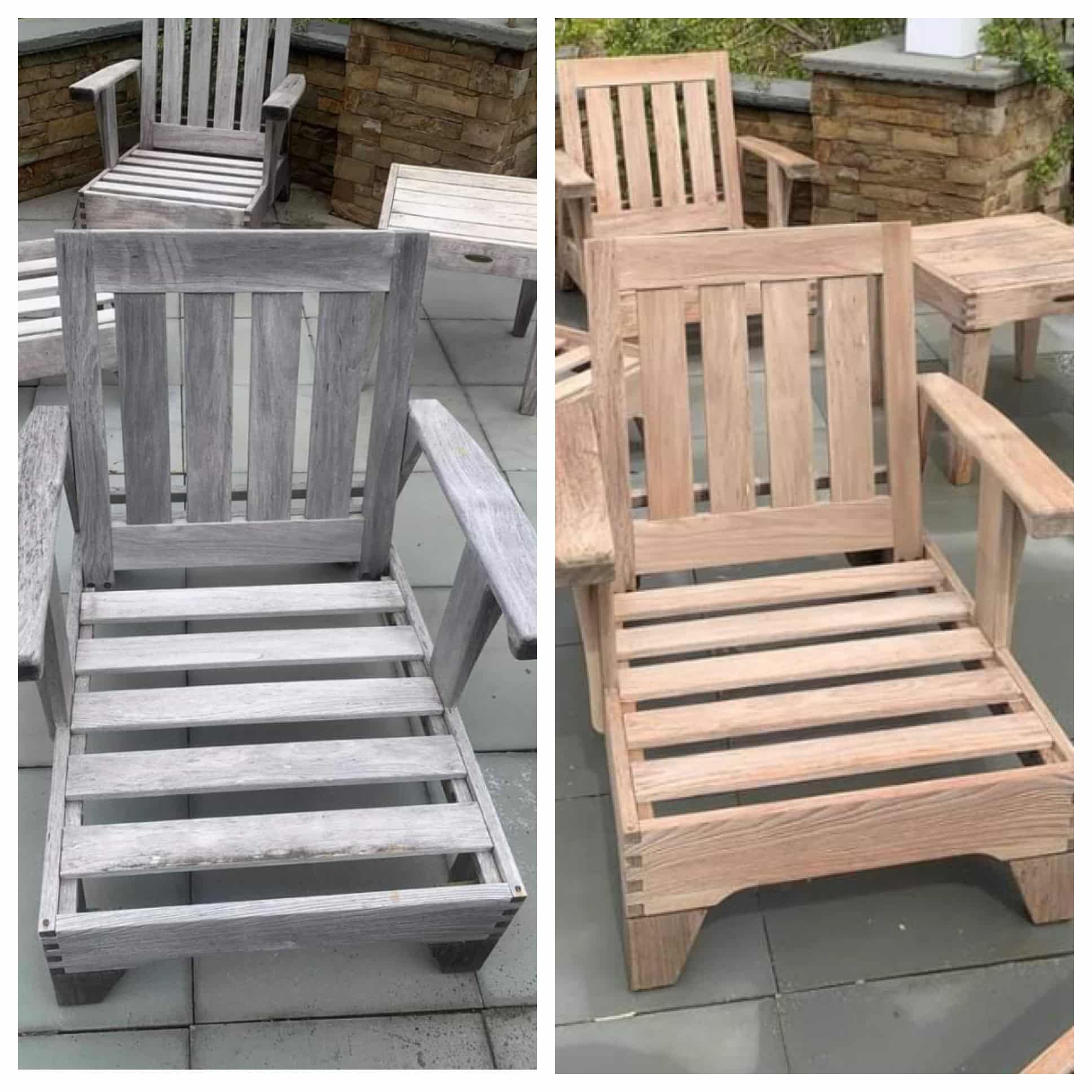 Power washing before and after of wooden chairs at the Jersey shore