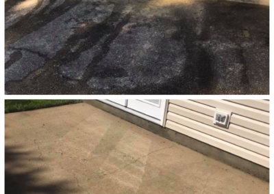 Before and after power washing concrete