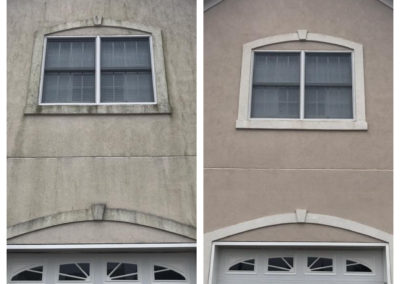 Before and after power washing Stucco