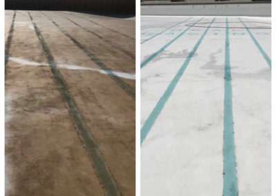 Before and after power washing a commercial salt water pool