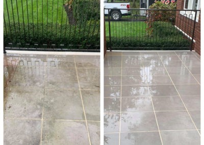 Before and after power washing Patio